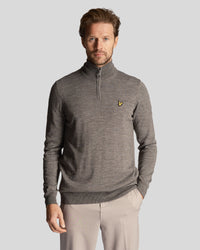 buy men's premium clothing fashion polos jackets - Lyle & Scott Men's Golf Core 1/4 Zip Merino Jumper in Mid Grey Marl
