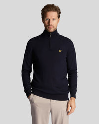 buy men's premium clothing fashion polos jackets - Lyle & Scott Men's Golf Core 1/4 Zip Merino Jumper in Dark Navy