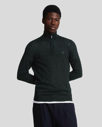 buy men's premium clothing fashion polos jackets - Lyle & Scott Men's Tonal Eagle Merino 1/4 Zip Jumper in Jet Black