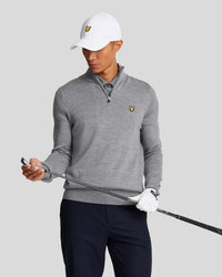 buy men's premium clothing fashion polos jackets - Lyle & Scott Men's Golf 1/4 Zip Merino Jumper in Mid Grey Marl