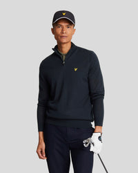 buy men's premium clothing fashion polos jackets - Lyle & Scott Men's Golf 1/4 Zip Merino Jumper in Dark Navy