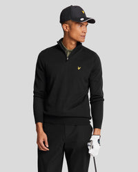 buy men's premium clothing fashion polos jackets - Lyle & Scott Men's Golf 1/4 Zip Merino Jumper in Jet Black
