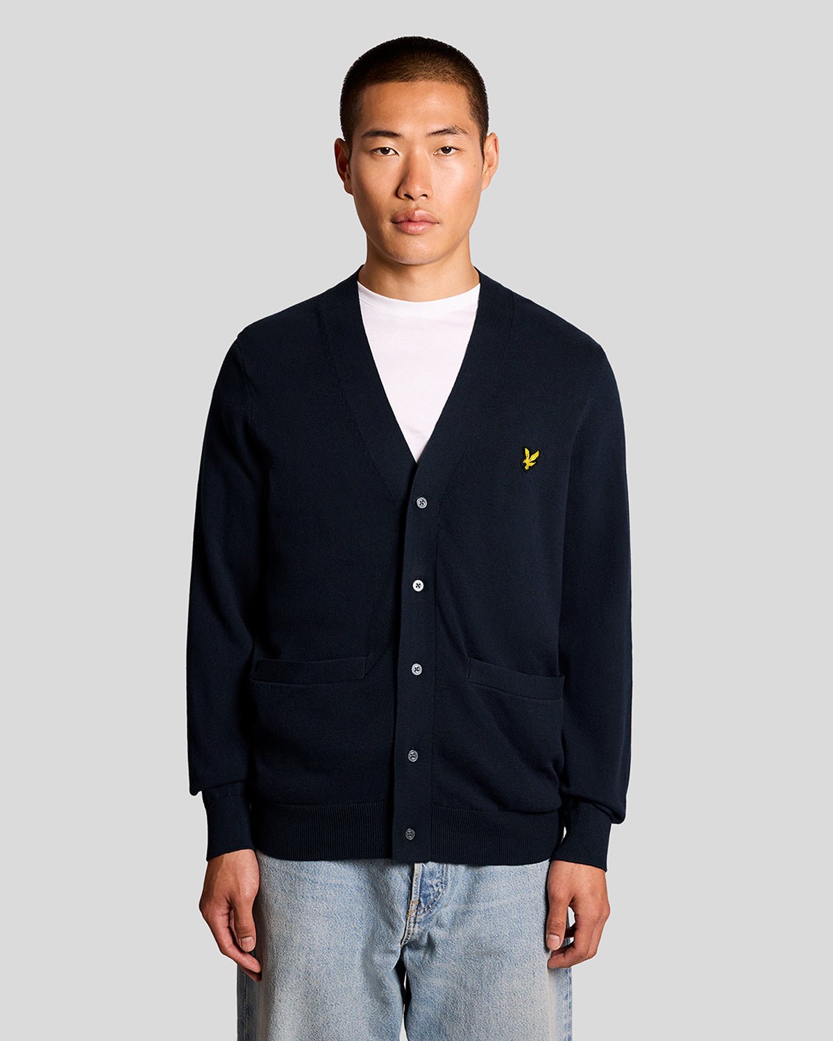 Lyle & Scott Men's Cotton V-Neck Cardigan in Navy