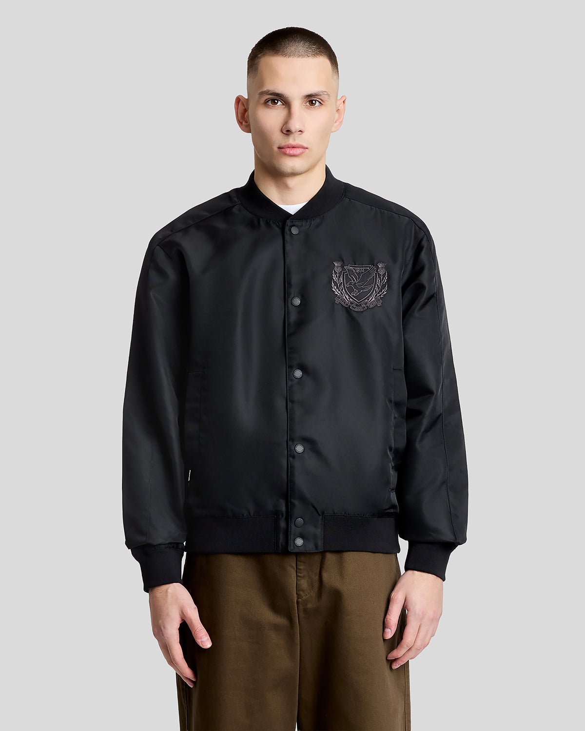 Lyle & Scott Men's Embroidered Crest Varsity Jacket in Black