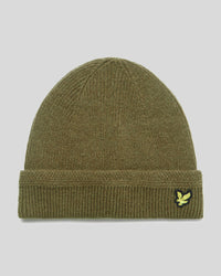 buy men's premium clothing fashion polos jackets - Lyle & Scott Men's Racked Rib Beanie in Olive