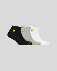 buy men's premium clothing fashion polos jackets - Lyle & Scott Men's 3 Pack Ankle Socks in Bright White/Grey Marl/Black