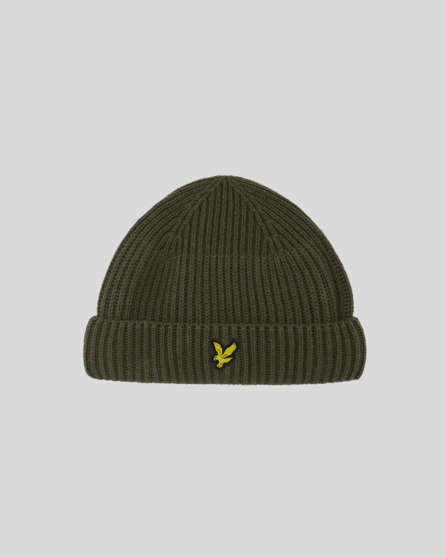 Flat shot of Ribbed-Beanie in True Olive