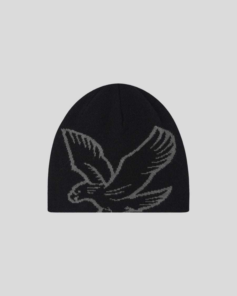 Vlakke foto van de Eagle Logo Jacquard-muts in Jet Black-Mid en Grey Marl