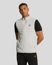 buy men's premium clothing fashion polos jackets -  Lyle & Scott Men's Sports Hybrid Double Baffle Gilet in Pebble