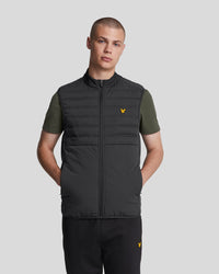 buy men's premium clothing fashion polos jackets -  Lyle & Scott Men's Sports Hybrid Double Baffle Gilet in Jet Black
