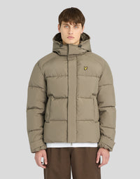 Man wearing Hooded Puffer Jacket in Khaki Ash