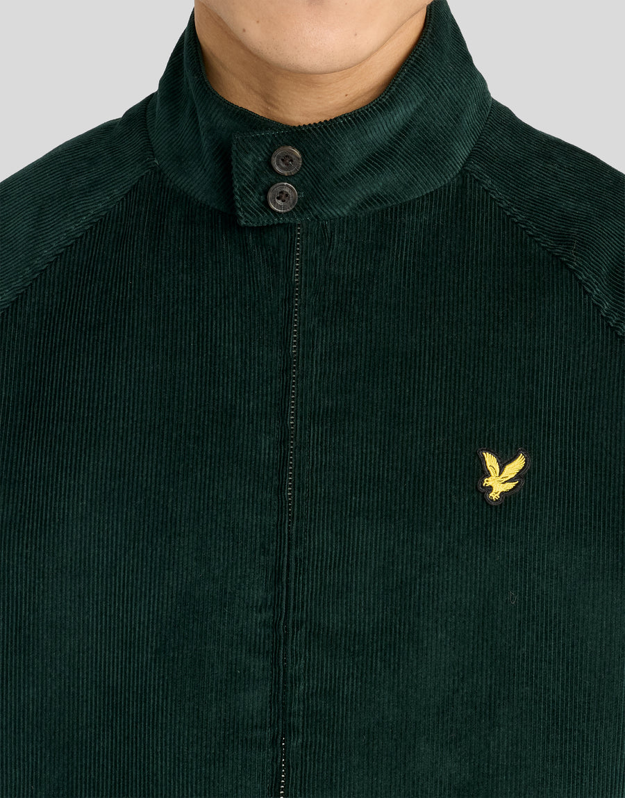 Man wearing Corduroy Harrington Jacket in Darkest Green