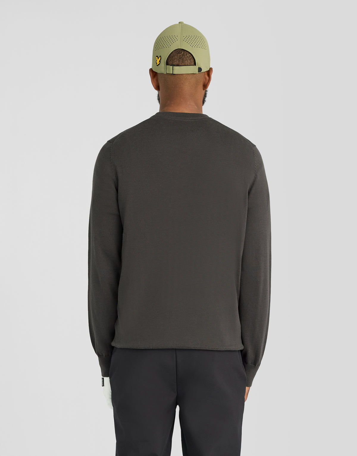 Man wears Green Eagle Cotton Blend Crew Neck Sweatshirt in Gunmetal