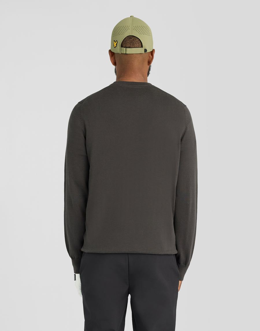 Man wears Green Eagle Cotton Blend Crew Neck Sweatshirt in Gunmetal