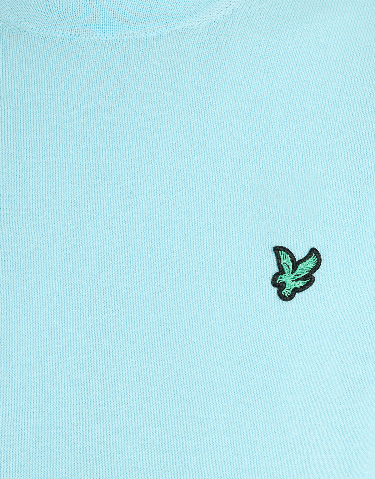 Mann trägt ein „Green Eagle“-Sweatshirt mit Rundhalsausschnitt aus Baumwollmischgewebe in der Farbe „Sea Breeze Blue“