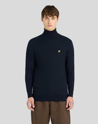 Man wearing Cotton Merino Turtleneck Jumper in Dark Navy