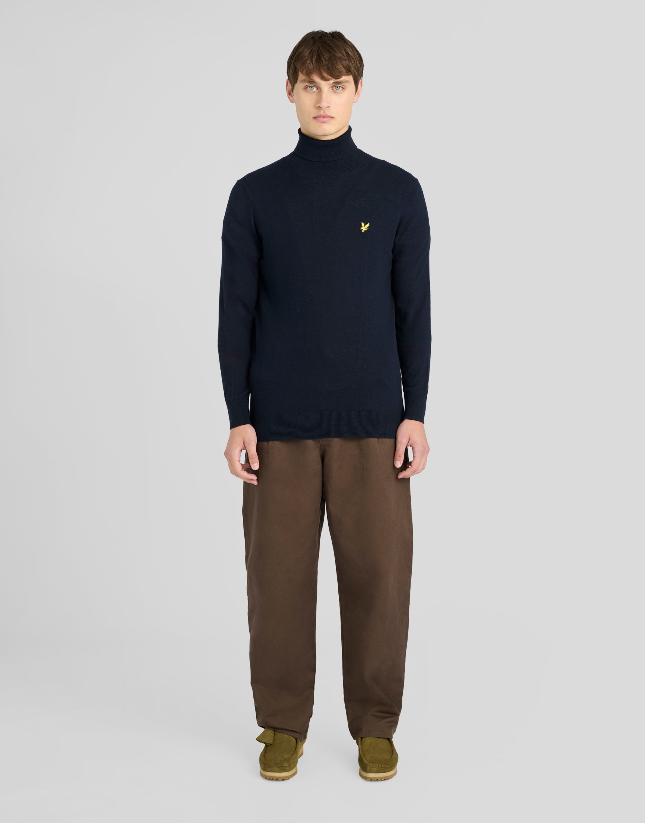 Lyle & Scott Men's Cotton Merino Turtleneck Jumper in Dark Navy