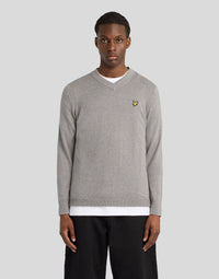 Man wearing Cotton Merino V Neck Jumper in Mid Grey Marl
