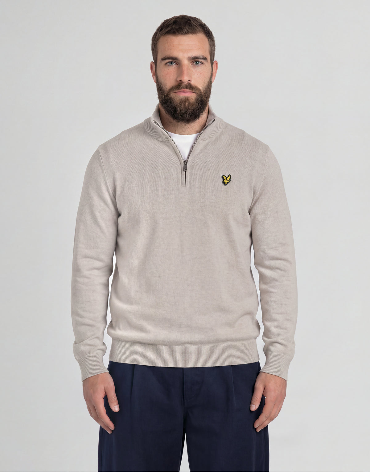 Uomo con maglione in cotone merino con zip a 1/4 della linea Big & Tall, colore Cove