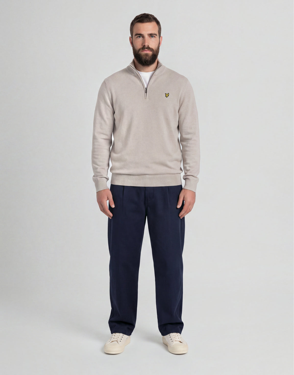 Uomo con maglione in cotone merino con zip a 1/4 della linea Big & Tall, colore Cove