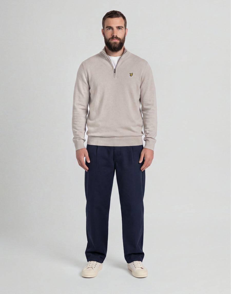 Uomo con maglione in cotone merino con zip a 1/4 della linea Big & Tall, colore Cove