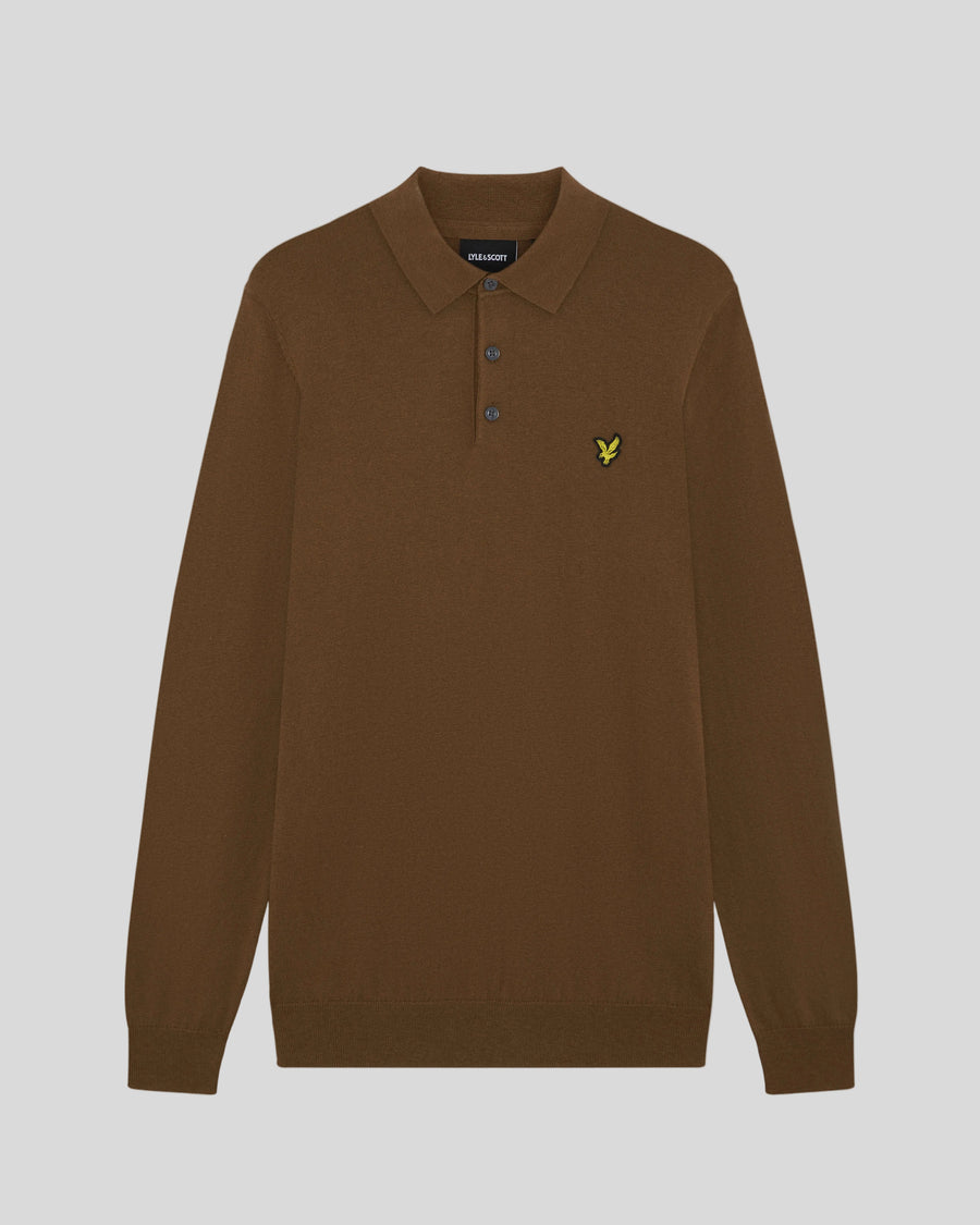 Produktfoto des Langarm-Poloshirts aus Merino-Mischung in Sepia-Braun