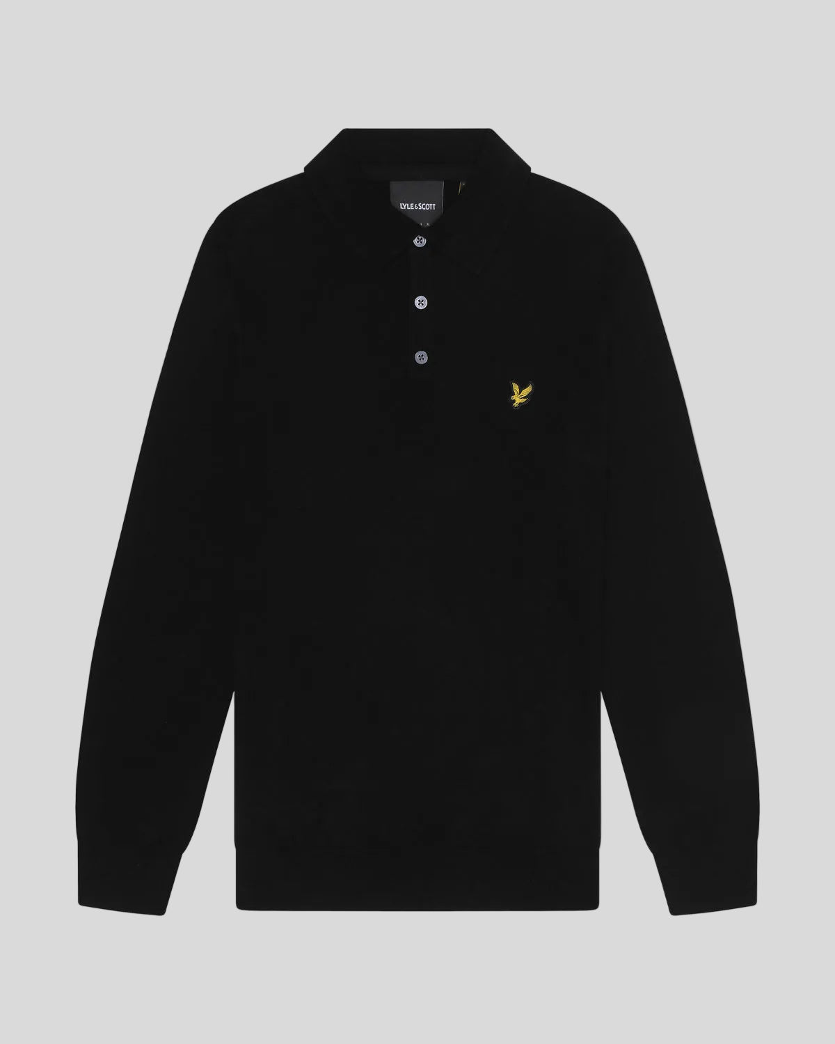 Foto de la camiseta polo de manga larga de mezcla de merino en color negro azabache