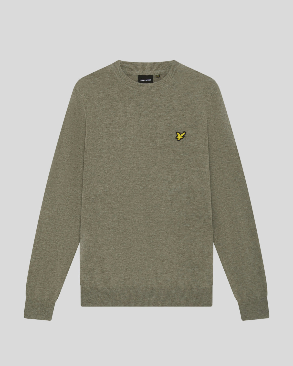 Produktfoto des Pullovers aus Lammwollmischung mit Rundhalsausschnitt – Khaki in Smoke Marl