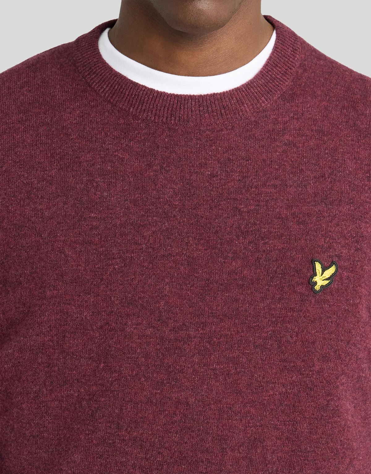 Man wearing Lambswool Blend Crew Neck Jumper in Beetroot Marl