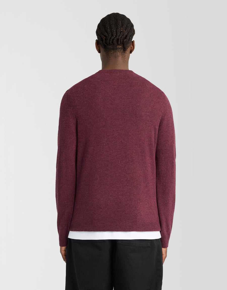 Man wearing Lambswool Blend Crew Neck Jumper in Beetroot Marl