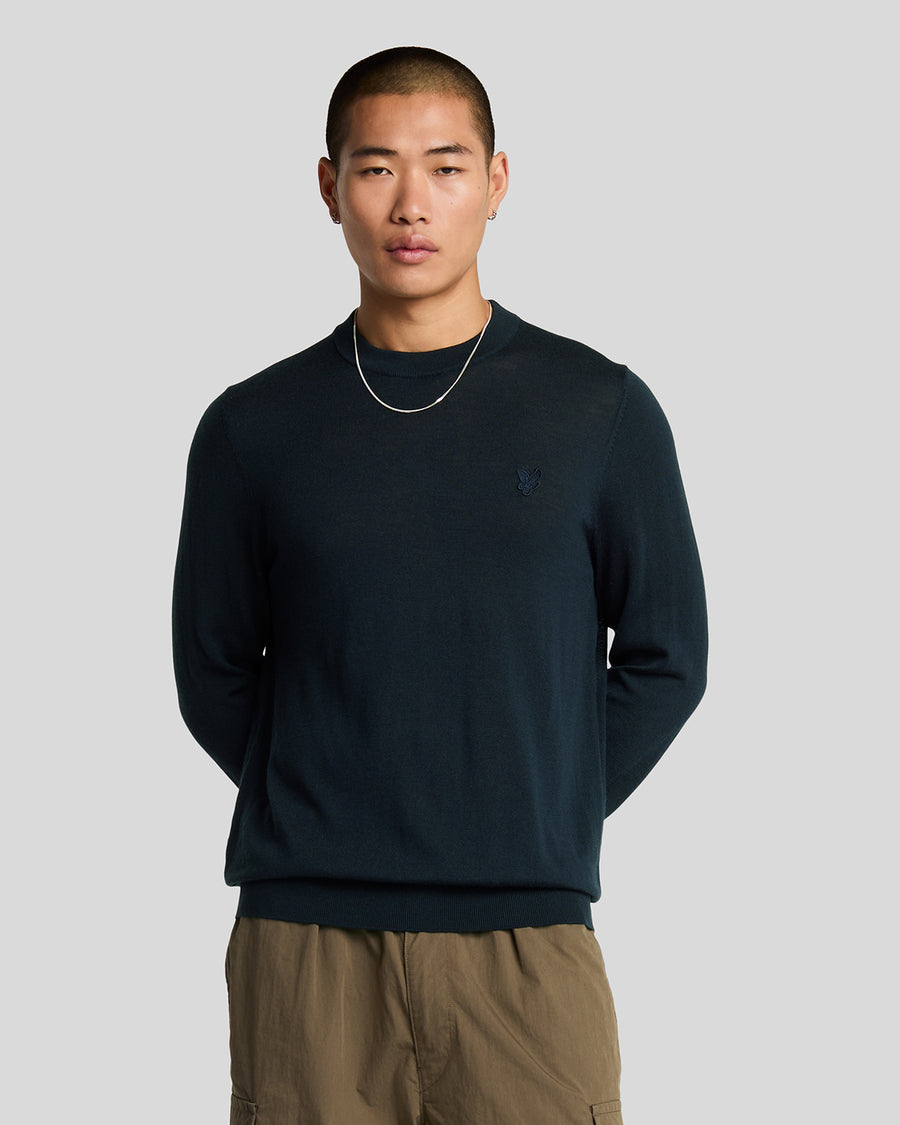 Pull à col rond en laine mérinos bleu marine foncé pour homme