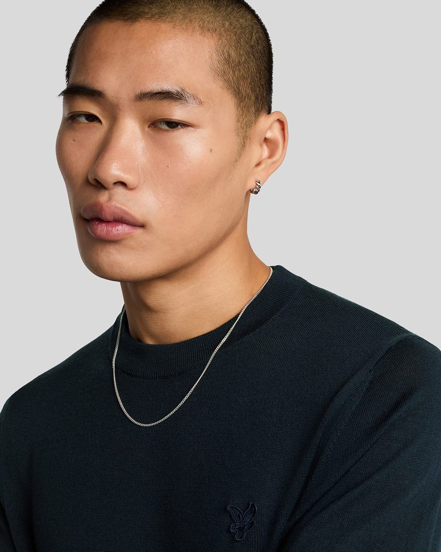 Pull à col rond en laine mérinos bleu marine foncé pour homme