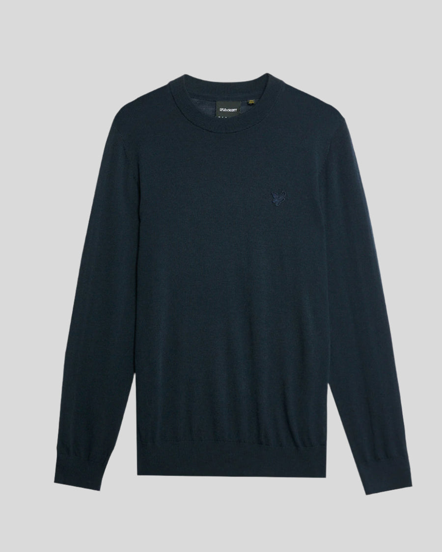 Pull à col rond en laine mérinos bleu marine foncé pour homme