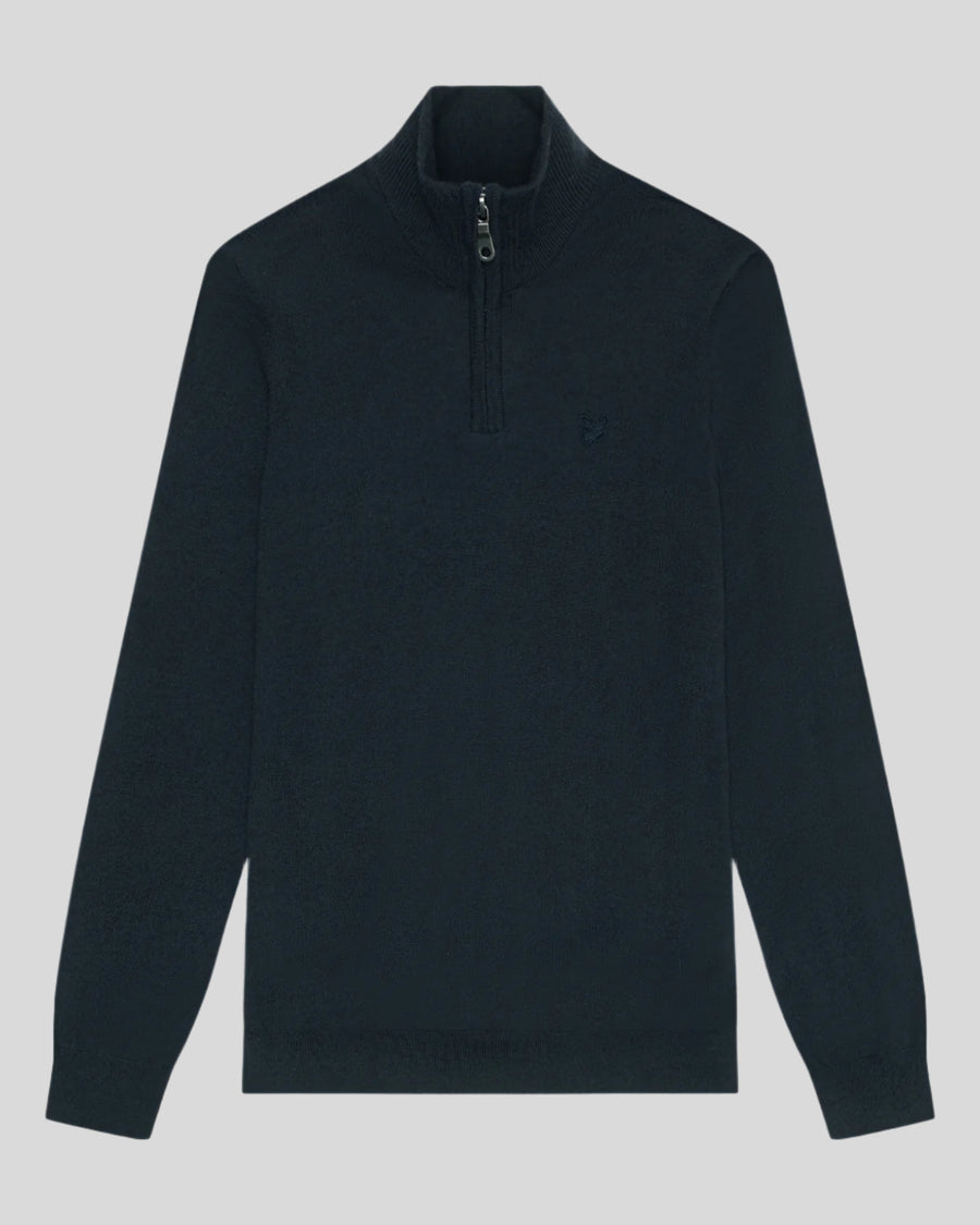 Jersey de lana merina con cremallera de 1/4 para hombre en azul marino oscuro