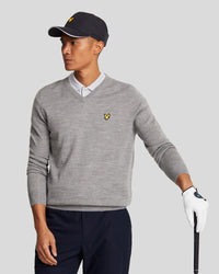 buy men's premium clothing fashion polos jackets -  Lyle & Scott Men's Golf V Neck Jumper in Mid Grey Marl