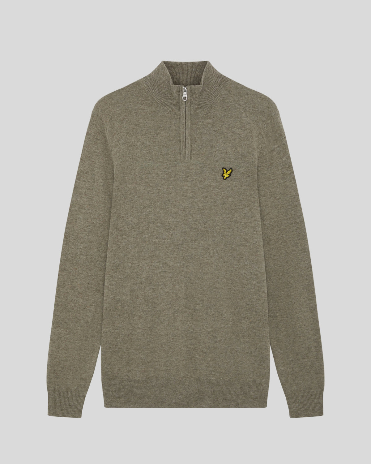 Produktfoto des Pullovers aus Lammwollmischung mit Reißverschluss – Khaki in Smoke Marl