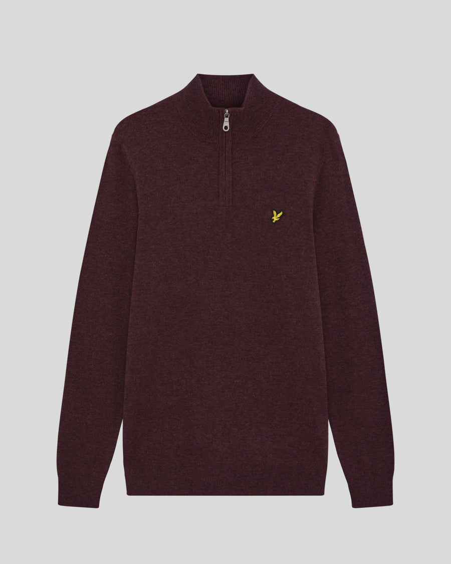 Flat shot of Lambswool Blend Zip Zip-Jumper in Beetroot Marl
