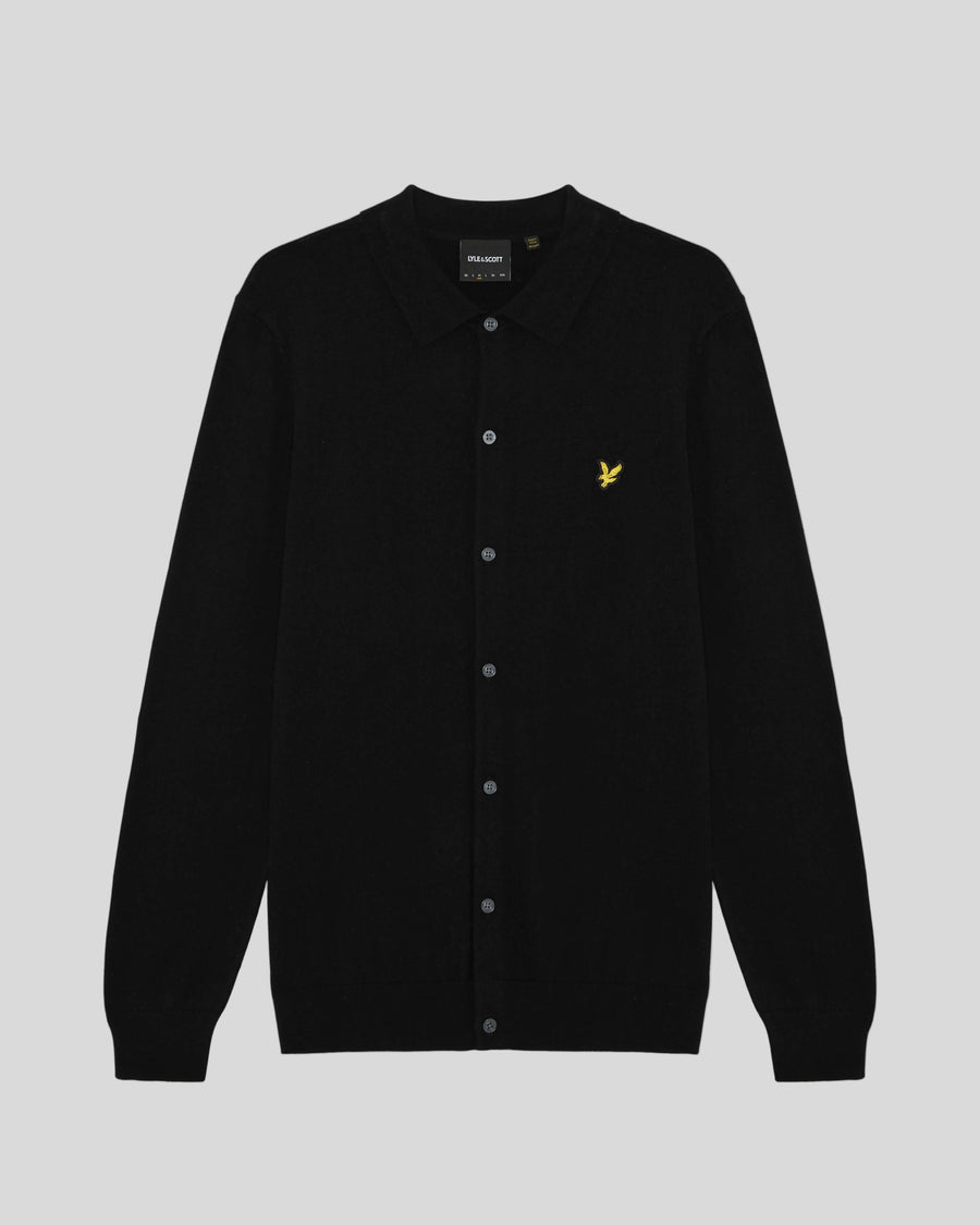 Vlakke foto van het gebreide shirt van katoen en merinowol in Jet Black