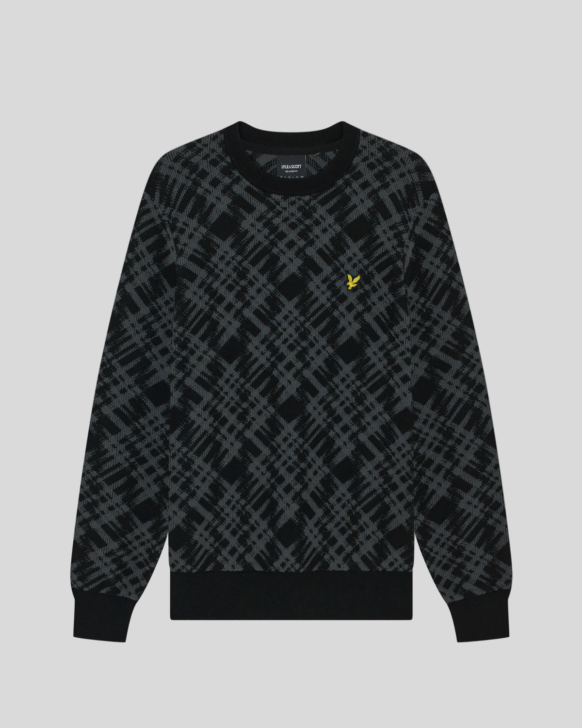 Flat shot of Ladder Effect Tartan Crew-Neck in Jet Black