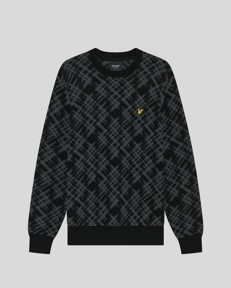 Flat shot of Ladder Effect Tartan Crew-Neck in Jet Black