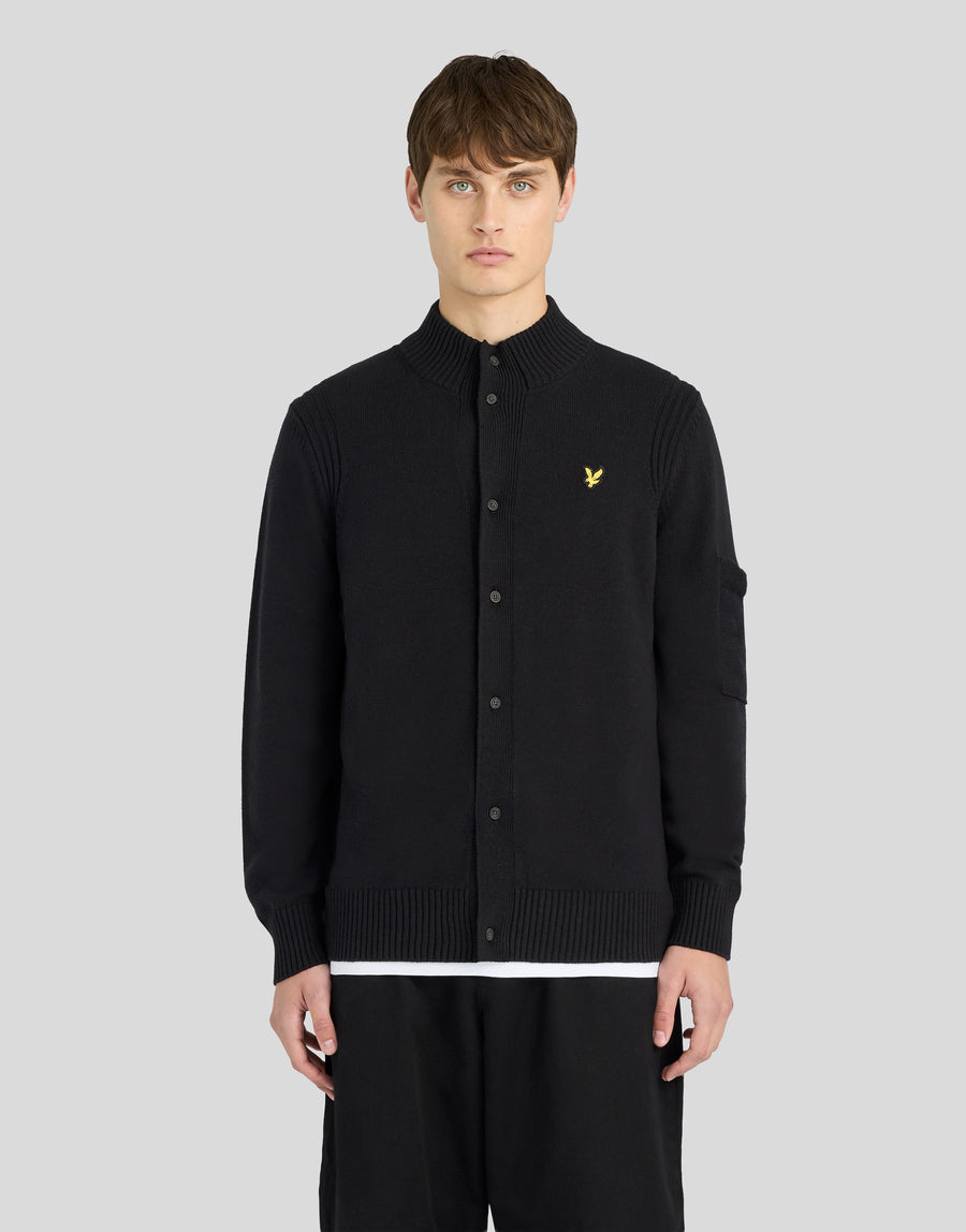 Man wearing Rib Detail Button Cardigan in Jet Black