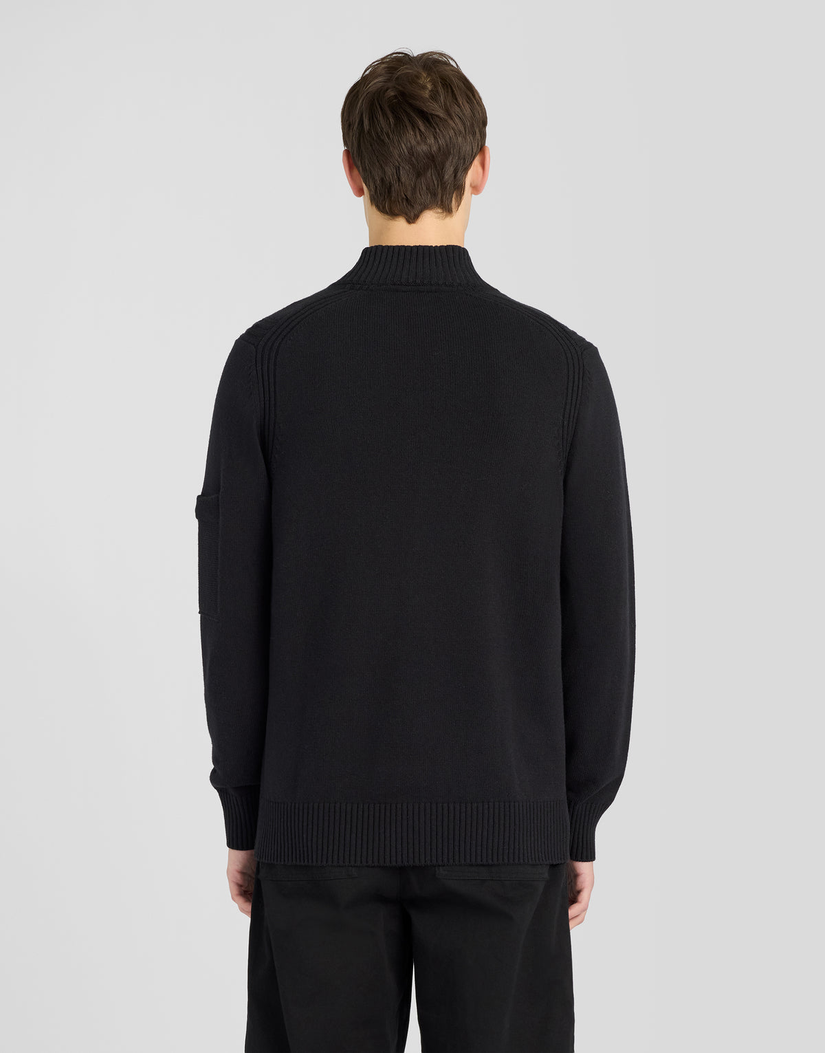 Man wearing Rib Detail Button Cardigan in Jet Black
