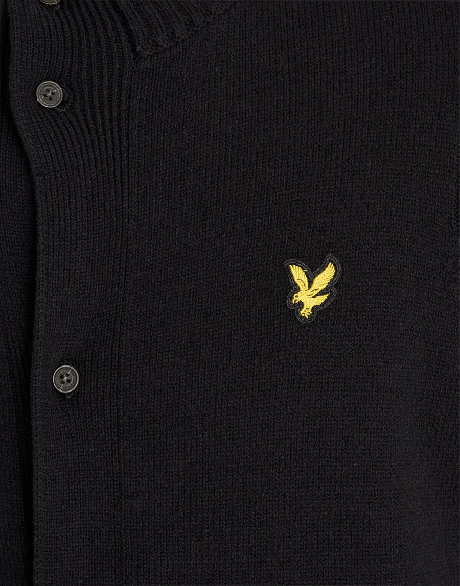 Man wearing Rib Detail Button Cardigan in Jet Black