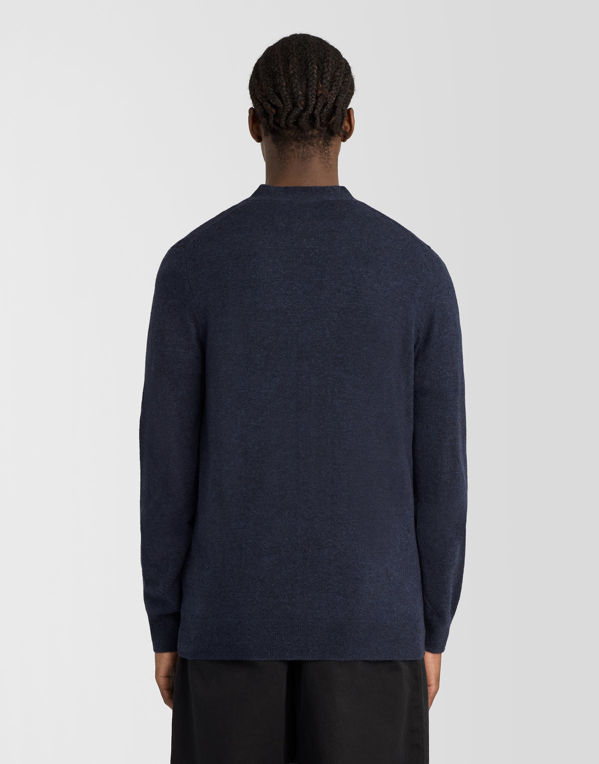 Man wearing Lambswool Blend V-Neck Cardigan in Dark Navy Marl