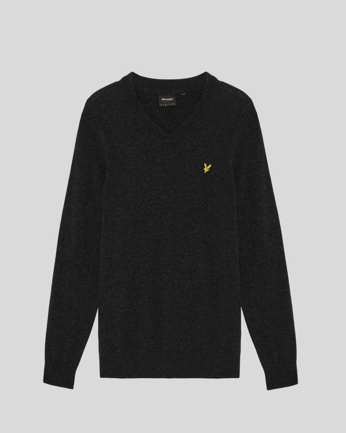 Flat shot of Lambswool Blend V Neck Jumper-Jet in Black Marl