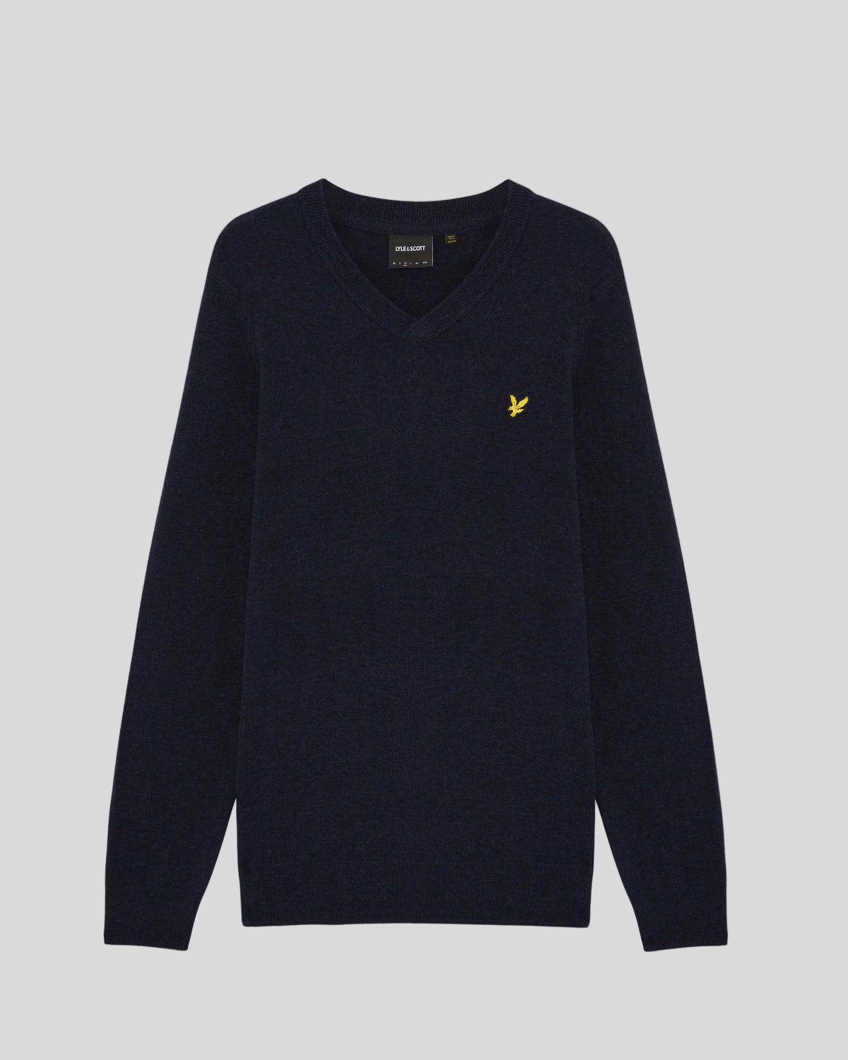 Flat shot of Lambswool Blend V-Neck Jumper in Dark Navy Marl