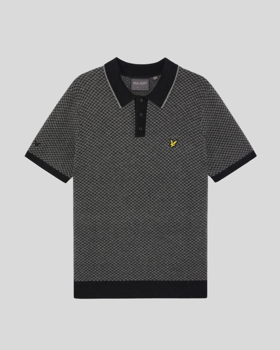 Foto de la camiseta polo de mezcla de cachemira con diseño de rayas cruzadas en negro azabache