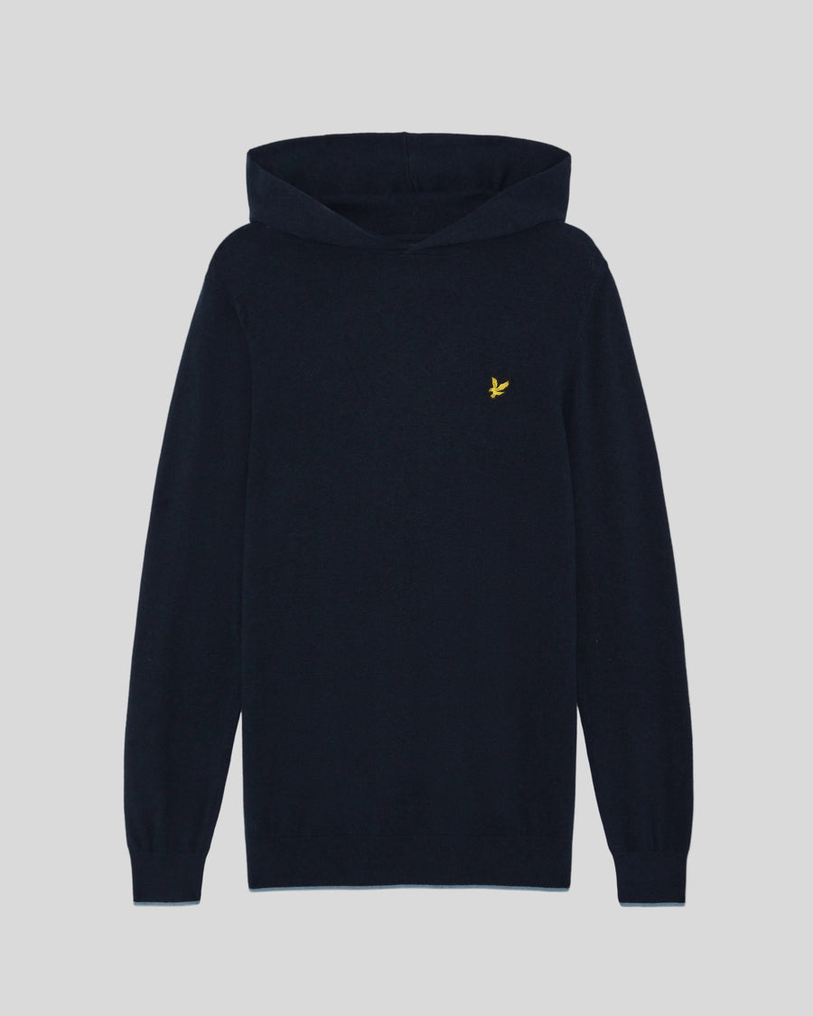 Vlakke foto van een hoodie van kasjmiermix in donkerblauw