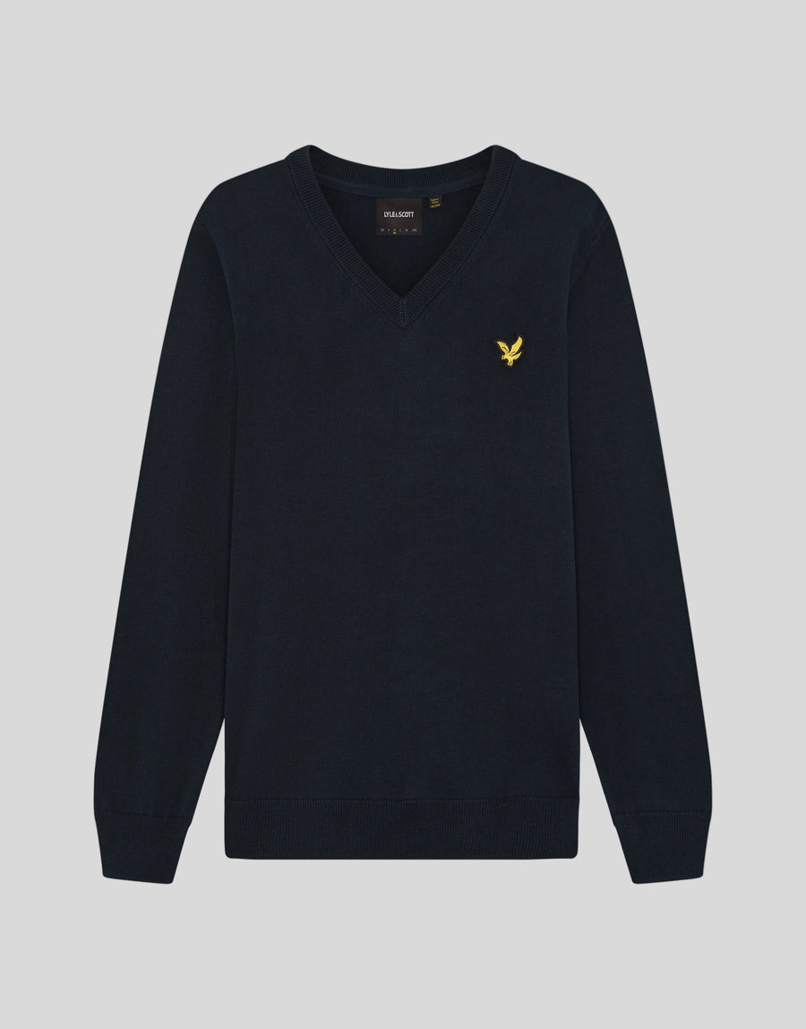 Produktfoto des gestrickten Pullovers mit V-Ausschnitt aus der „Archive“-Kollektion in Dunkelblau