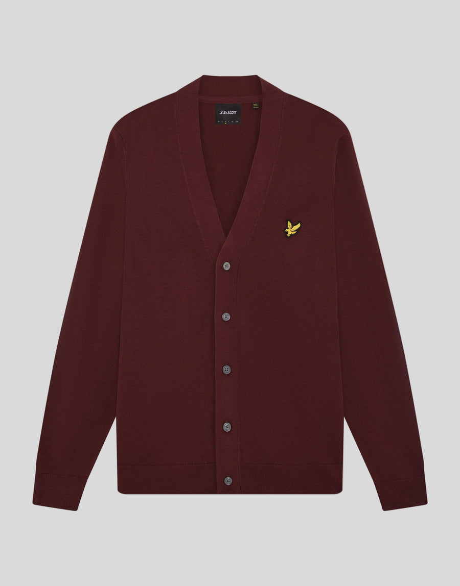Flat shot of Archive Knitted Classic Cardigan in Claret Jug